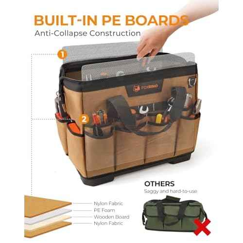 Heavy Duty Tool Bag 14-Inch, 42-Pocket Portable Empty Tool Box Organizer Storage, Anti-Collapse Toolbox Organization, 1200D Oxford Soft Handle Carrying Toolbag, Gifts for Men Father Dad