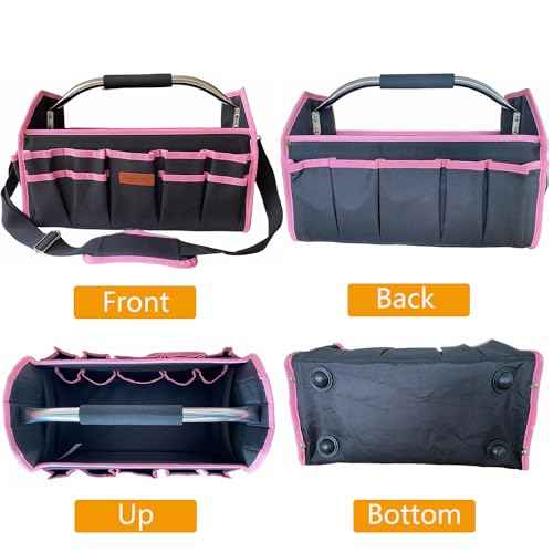 Pink Tool Bag for Women, Pink Tool Box for Women, Ladies Tool Tote Bag with Handle, Bolso De Herramientas, Womens Tool Bag with 21 External Pockets, Tool Bags for Women Ladder Tool Caddy