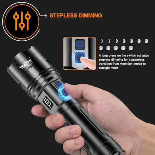 Rechargeable Flashlights High Lumens, LED Flashlight 10000 Lumens, Super Bright High Powered Flashlights, Long Rang 5000 FT, 2 Switch, Powerful Flashlights for Home Emergency Camping
