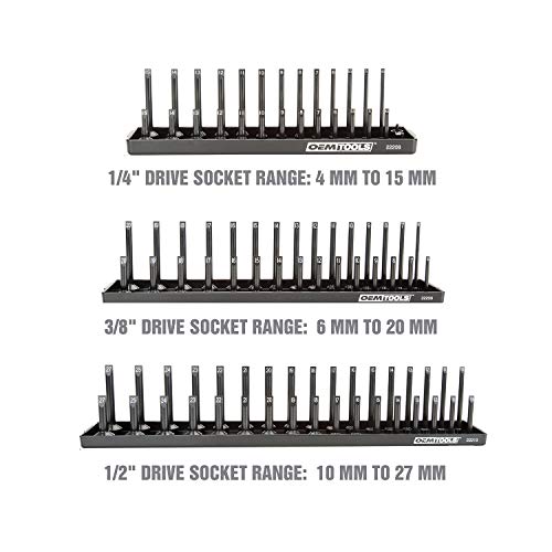OEMTOOLS 22233 Tool Storage Organizer for SAE and Metric Socket, 6PC Socket Organizers for 1/4", 3/8", and 1/2" Drive Sockets, Optimize Toolbox Organization