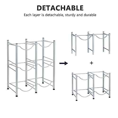 Nandae Water Cooler Jug Rack, 3-Tier Heavy Duty Water Bottle Holder Storage Rack 5 Gallon Water Jug Holder for 6 Bottle, Sliver