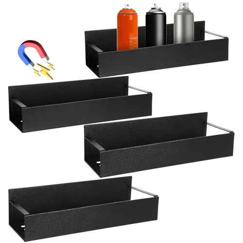 4 Pcs Magnetic Aerosol Spray Can Holder, Wall Mounted Spray Bottle Rack, Mechanic Paint Bottle Can Organizer, Tool Box Storage Rack for Garage Home Workspace (Black)