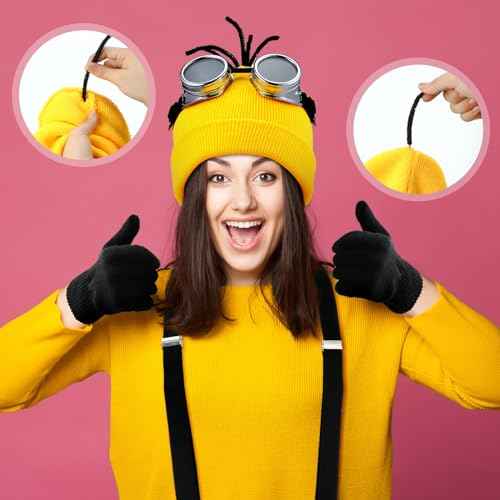 7 Pcs Halloween Costume Accessories for Adult, Beanie Goggles Banana Suspenders Gloves Socks for Cosplay(Yellow)