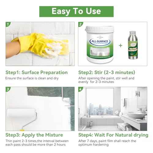 styleonme Tub and Tile Paint White, 50-60sq.ft, Bathtub Washbasin Toilet Ceramic Tile and Kitchen Countertop Refinishing, Odorless and Non-Toxic Heavy Glaze Epoxy Resin Coating