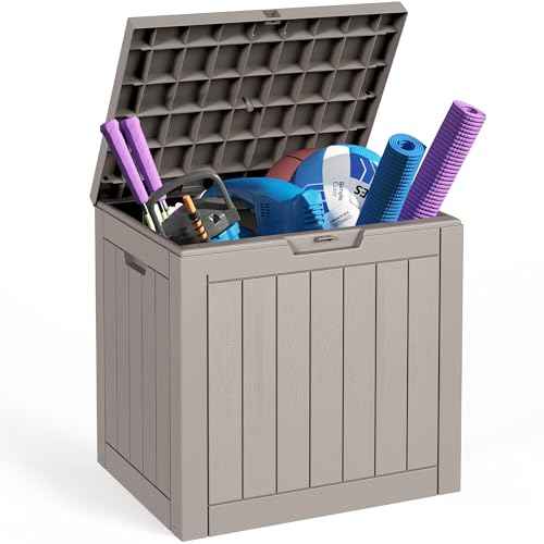 Sersper 30 Gallon Deck Box, Outdoor Lockable Storage Resin Box for Package-Sports Equipment-Garden Tools, Waterproof and UV Resistant Patio Storage Box, Grey