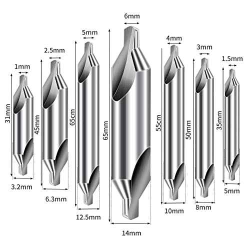 Aleric Center Drill Bits Set - High Speed Steel Center Drill Bit Countersink Tools for Lathe Metalworking, 7 pcs 60-Degree Angle Centering Drill in Size 1.0 1.5 2.0 2.5 3.0 4.0 5.0