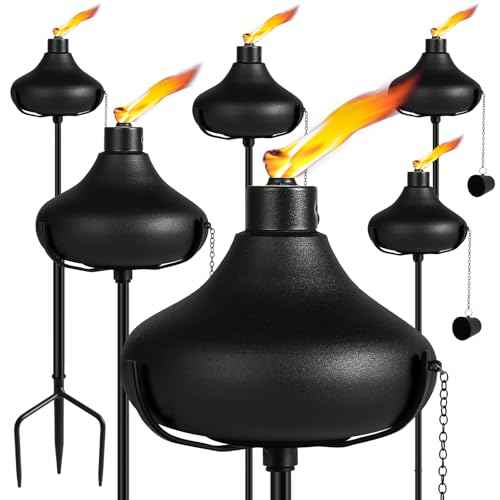 24.5 Oz Home Garden Torch Set of 6, Outdoor Metal Torch Garden D?cor,55-Inch Upgraded Citronella Torches with 3-Prong Grounded Stake, Metal Light Torches for Party Patio Pathway