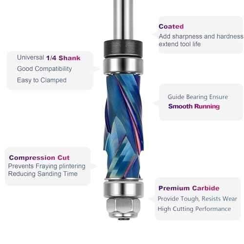 SpeTool Coated Extra Long Double Bearing Spiral Flush Trim Router Bit 1/4 Inch Shank 1/2 Inch Cutting Diameter