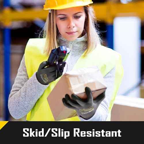 COOLJOB 12 Pairs Safety Work Gloves Microfoam Nitrile Rubber Coated, Seamless Knit Nylon Gloves with Full Fingers Touchscreen, Grip Nitrile Dipped, Ideal for Warehouse, Home Improvement, Grey Medium