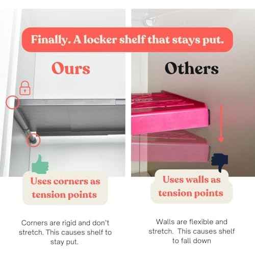 10''-16.5'' Adjustable Locker Organizer | Metal, Heavy Duty Steel Locker Organizer for School & Gym | Expandable Tension Shelf | Locker Divider Shelf Black