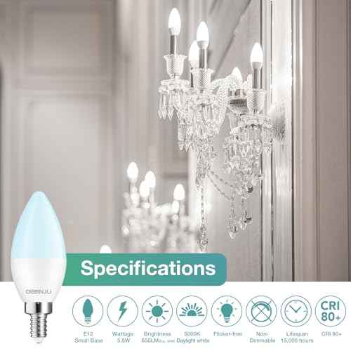 40 Pack Chandelier Light Bulbs 60 Watt Equivalent, Candelabra LED Light Bulbs, E12 LED Bulb Daylight 5000K, Type b Light Bulb 5.5W, Candelabra Base, 120V, B11 Candle Light Bulb, Non-Dimmable