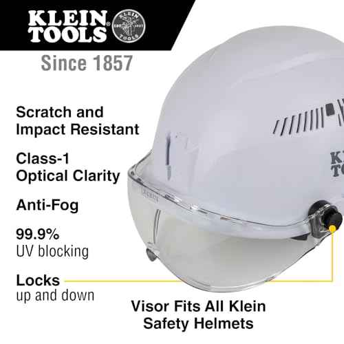 Klein Tools VISORCLR Clear Visor for Hard Hat and Safety Helmet, Low Profile, Impact Rated, Anti Fog, Scratch Resistant, Flip-Up, UV Protection