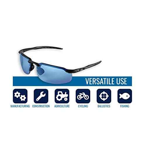 Bullhead Safety Eyewear Swordfish Glasses - Lightweight, Impact/Scratch Resistant, Polarized Sunglasses for Hunting/Shooting, Outdoor Sports, Construction, Blue Mirror/Matte Black
