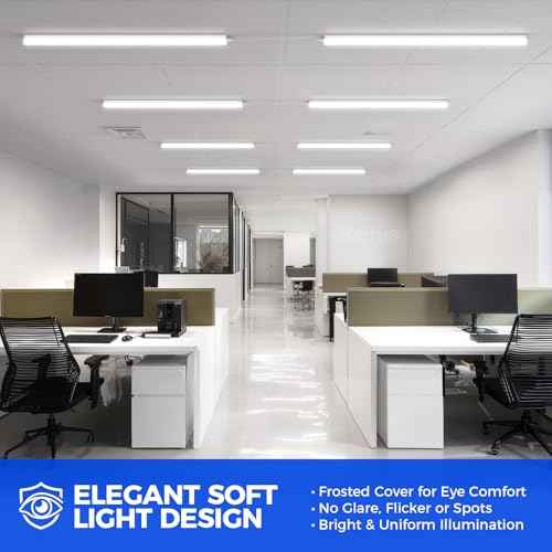 Barrina LED Shop Lights for Workshop 4FT, 5000K Daylight White, 45W, 5000LM, Hidden Wiring, Linkable 4FT Light Fixture Cord with ON/Off, Frosted Cover, LED Ceiling Light for Garage, Kitchen, 2 Packs