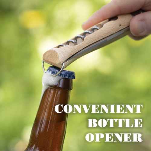 Opinel No. 10 Stainless Steel Corkscrew Wine and Cheese Folding Knife, Integrated Corkscrew + Bottle Opener, Beechwood Handle - Picnic Pocket Knife Made in France (Updated Version)