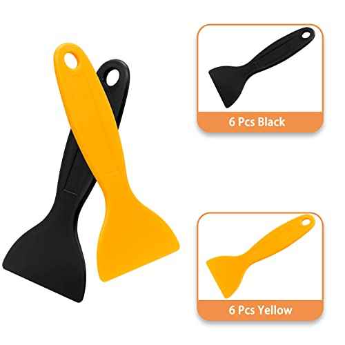12pcs Plastic Spatula Scraper, Plastic Putty Scraper Air Bubble Remover, Paint Spatula Scraper Cleaner, Resin Print Scraper Sticker Installation Tool for Decal, Grout Removal (Black, Yellow)
