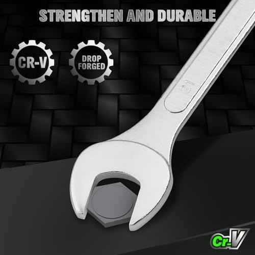 19-Piece Metric Combination Wrench Set, 6-24mm Standard Spanner Wrench Set, Mechanic Tool Sets with Rolling Pouch, Open End Wrenches for Household, Garage, Workshop, Auto Repairs