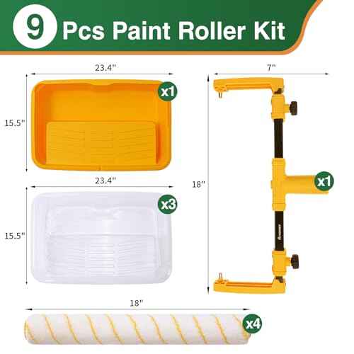 Voomey 18" Paint Roller kit£¬9 Piece 18 inch Paint Roller£¬18 Paint Roller Tray with Liner,Microfiber Paint Roller,Paint kit for House Painting