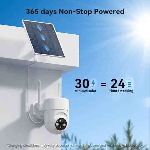 Solar Camera Outdoor Wireless, 2K Color Night Vision, Security Cameras Wireless Outdoor with 360¡ÆView, Battery Powered, 2.4GHz WiFi, Instant Alerts, IP65