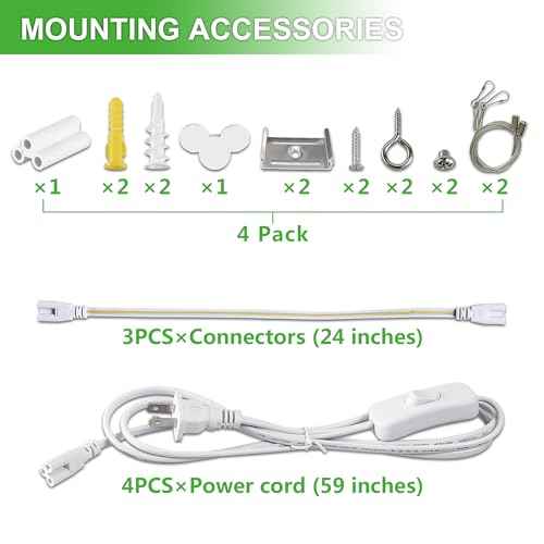 4Pack 4FT LED Shop Light Garage Lights,50W 6000K 7500LM White Light,Hanging/Surface Mount,Plug and Play,Linkable T8 LED Shop Lights,Commercial Bay Lighting for Warehouse Workshop Basement
