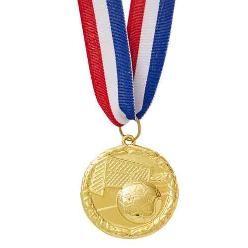 Juvale 12 Pack Award Medals for Adults - Team Participation Trophies with Red, White, and Blue Striped Ribbon, Sports Themed Party Favors (2 in, Metal, Gold)