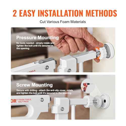 VEVOR 29.5-46" Extra Wide Baby Gate for Stairs, Auto Close Dog Gate for The House, Easy Install Pressure Mounted Pet Gates for Doorways, Easy Walk Thru Wide Safety Gate for Dog, White