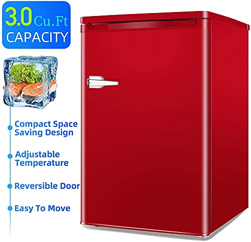 LHRIVER Mini Freezer, 3.0 Cu.ft Small Upright Freezer with Handle, Removable Shelves, Adjustable Thermostat, Low Noise for Bedroom/Apartment/Office, Red