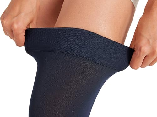 MGANG 15-20 mmHg Compression Stockings for Women & Men, Thigh High Medical Footless Graduated Compression Sleeves with Silicone Dot Band, for Varicose Veins, Edema, Travel, Flight, Navy Blue M