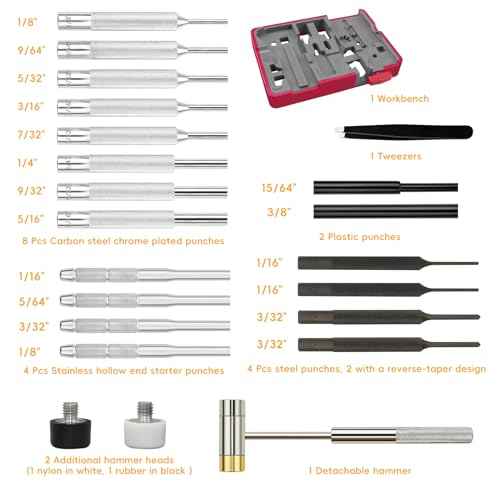 Armorers Bench Block Non-Slip Universal Gun Block & Professional Pin Punches, Punch Tool, Roll Pin Punch Set Punch Set with Organizer Storage Box - Complete Mechanical Repair Tool Kit
