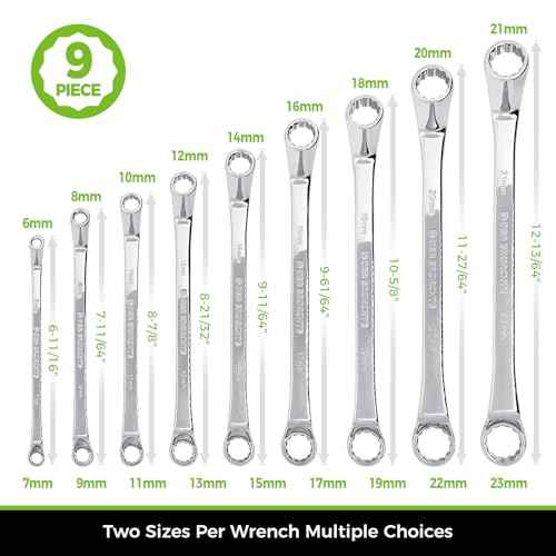 9-Piece Offset Box Wrench Set, 75-Degree Angle, 6-23mm, Chrome Vanadium Steel with Rolling Pouch