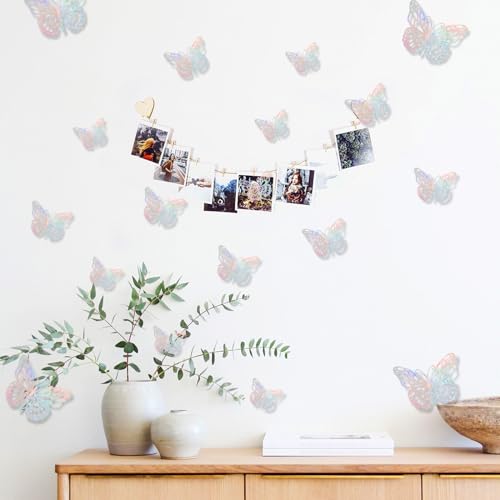 3D Butterfly Wall Decor,72 PCS Removable Stickers Wall Decorations with Traceless Stickers 3 Sizes Room Mural for Nursery Classroom Offices Kids Bedroom Bathroom (F, Silver)