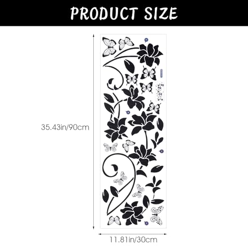 Black Flower Vine Butterfly Wall Stickers Art Design Wall Sticker Anti-Collision Window Vinyl Sticker Butterfly Glass Door Walls Decor for Bathroom Bedroom Kitchen Home Decorations