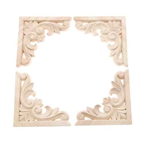 MUXSAM Furniture Applique, 8x8cm/3.15"x3.15", Wood Carved Corner Onlay Unpainted Frame Decal for Wall Cabinet Door Bed Dresser Mirror Decoration(4-Pack)