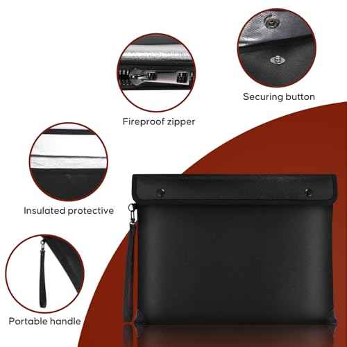 6500¢µ Real Fireproof Document Bag, Wallet with Fire Proof Zipper, 8 Layer Material, Envelope Bag for A4 Size Documents, Id Card