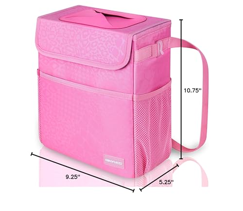 SIBOFUEGO Car Trash Can Cute - Multifunctional Interior Car Accessory for Women, Car Organizer and Storage with Adjustable Straps, Car Stuff Storage 2 Gallons (Leopard-Print Pink)