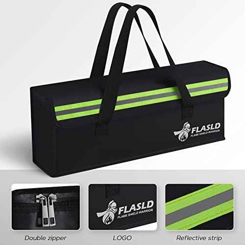 FLASLD 2-Pack Lipo Fireproof Bag Ebike Accessories Battery Charging Case Charge Explosionproof Bag Large Capacity Lipo Battery Storage Guard Safe Box (19.3 x 4.3 x 7in), Black