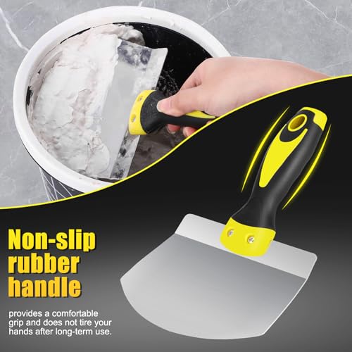 Bucket Scoop - 6.5" Arc-shape Stainless Steel Bucket Scraper and 4" Putty Knife Set - Rustproof Bucket Scoop for Drywall, Plaster - Scraper Hand Tool with Soft-Grip Handle