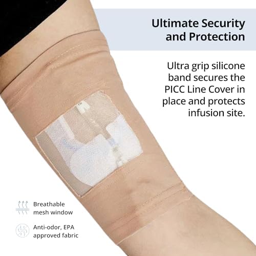 Care+Wear PICC Line Cover – Ultra-Grip PICC Line Sleeve for Upper or Lower Arm with Mesh Viewing Window, Provides Improved Comfort and Security for PICC Line Coverage