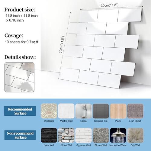 Peel and Stick Tile Backsplash 12"X12" PVC Wall Tiles, Stick on Backsplash for Kitchen, Bathroom Tile, Fireplace, Laundry (1 Pack, Polished Marble White)