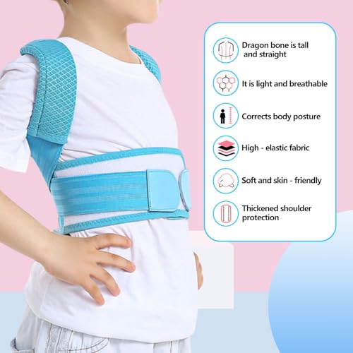 Posture Corrector for Kids,Adjustable Children Posture Corrector for Boys/Girls,Breathable Back Support Belt with Spine Lumbar Shoulder Braces for Hunchback，Spine Corrector (Blue, Small)