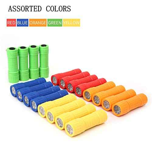 30-Pack Small Mini Flashlight Set, 5 Colors, 9-LED Handheld Flashlight with Lanyard,90-Pack AAA Battery Included for Kids/Night Reading/Party/Camping/Emergency/Hunting(30 Pack)