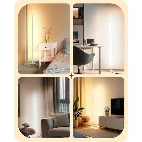 EDISHINE LED Corner Floor Lamp with Remote, 57.5" Minimalist Dimmable Mood Light, Standing Tall Floor Lamps for Living Room, Bedroom, Home Office, 3000K Warm White Light (White)