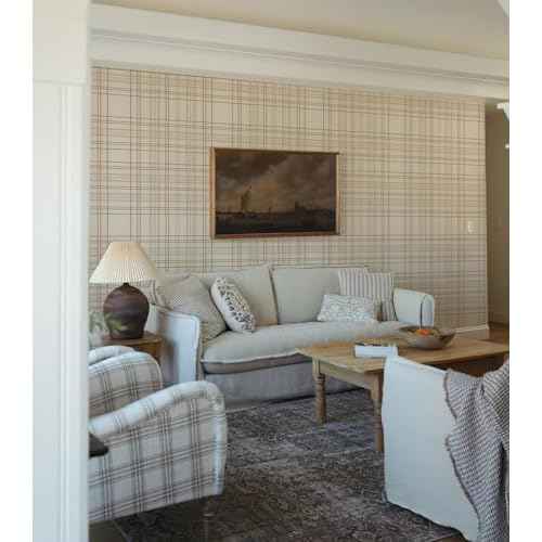 Peel and Stick Wallpaper Check Plaid Boho Neutral - Self Adhesive Waterproof Vinyl Wallpaper for Walls, Kitchen Backsplash, Bathroom, Bedroom, Rentals (Light, 17.3" X 78.73")