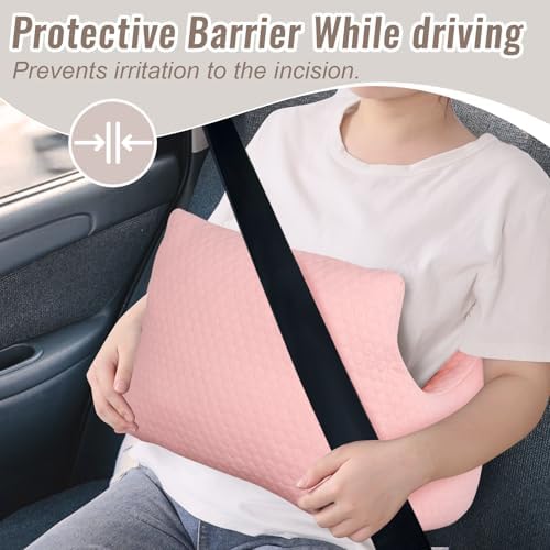Hysterectomy Recovery Pillow, Post-Surgery Cushion for Abdomen C-Section Tummy Tuck Lumpectomy Myomectomy Patients Must Haves Abdominal Pillow with Pocket (Lght Pink)