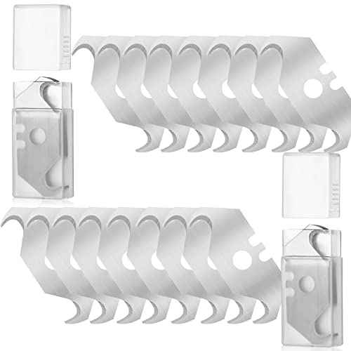 Utility Hook Blade Razor Knife for Carpet & Roofing - Box Cutter Blades Refills (20 Pieces) with Plastic Storage Box