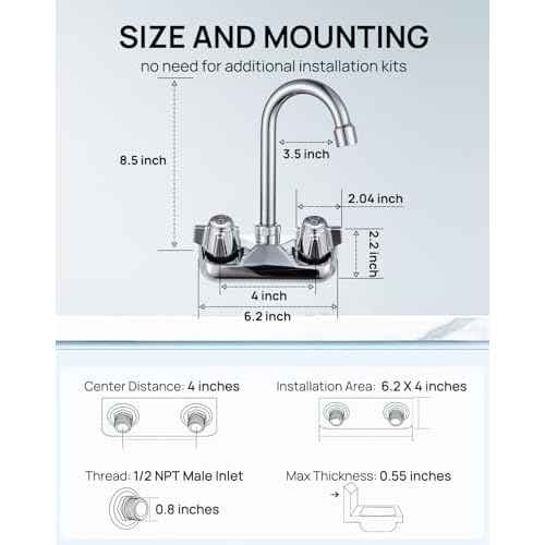 4" Center Hand Sink Faucet Kitchen Faucet Wall Mount Back Mount, Commercial Sink Faucet for Restaurant Triple 3 Compartment Sink, Gooseneck Knob Handle 2 Hole Industrial Laundry Bar, Brass