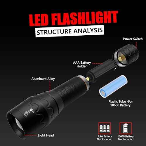 Green Light Flashlight Single Mode Adjustable Focus LED Torch for Night Hog Hunting, Fishing, Night Observation, 2 Pack