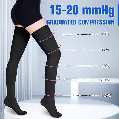 Compression Stockings for Women & Men, 15-20 mmHg Thigh High Compression socks, Medical Graduated Compression Support for Edema, Varicose Veins, Swelling