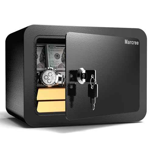 0.23 Cub Safe, Small Safe Box with Key, Mini Home Safes for Money, Coin and Cash, Security Safes for Kids, Lock Box for Personal Items, Black, 6.69 x 9.06 x 6.69 Inches