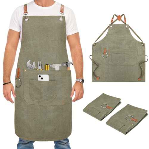 SAN LIKE Woodworking Apron for Men Chef Aprons for Men with Large Pockets Waxed Canvas Heavy Wood Working Apron Size S to XXL